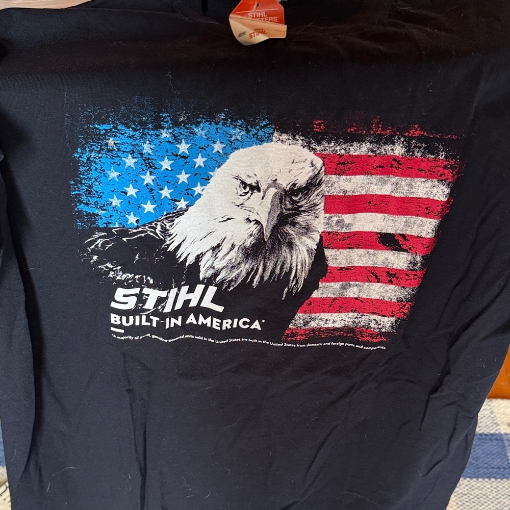 Stihl Built in America Black Graphic Tee with Eagle and Flag NWT